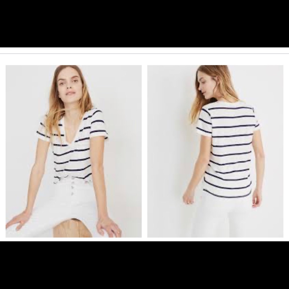 Madewell  V-Neck Pocket Tee H2670 Striped SZ Small